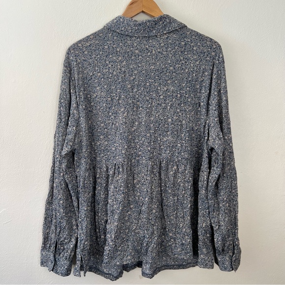 1X Frye And Co Botanical Print Collared Button Down Pleated Flowy Blouse Top - Picture 12 of 15